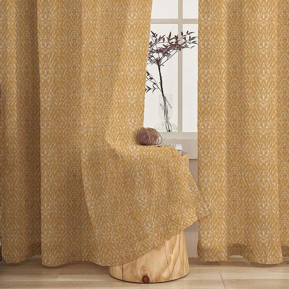 MacraMagic Geometric Matte Harvest Gold Room Darkening Curtain Set of 2 -(DS565A)