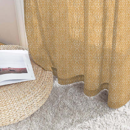 MacraMagic Geometric Harvest Gold Linen Sheer Curtain Set of 2 -(DS565A)