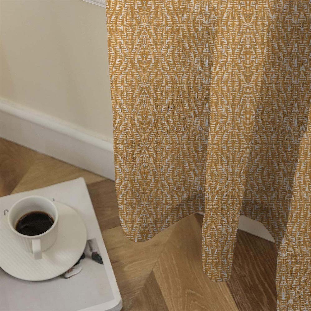 MacraMagic Geometric Matte Harvest Gold Room Darkening Curtain Set of 2 -(DS565A)