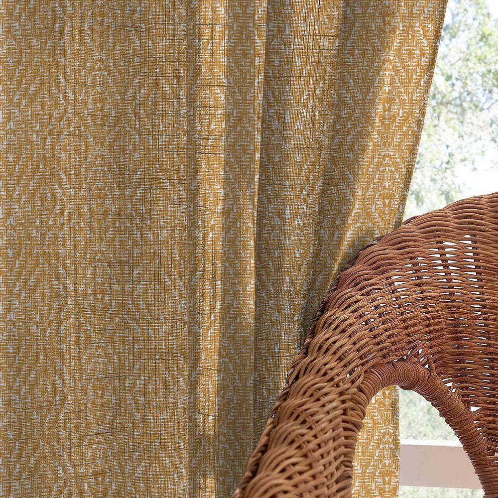 MacraMagic Geometric Harvest Gold Linen Sheer Curtain Set of 2 -(DS565A)