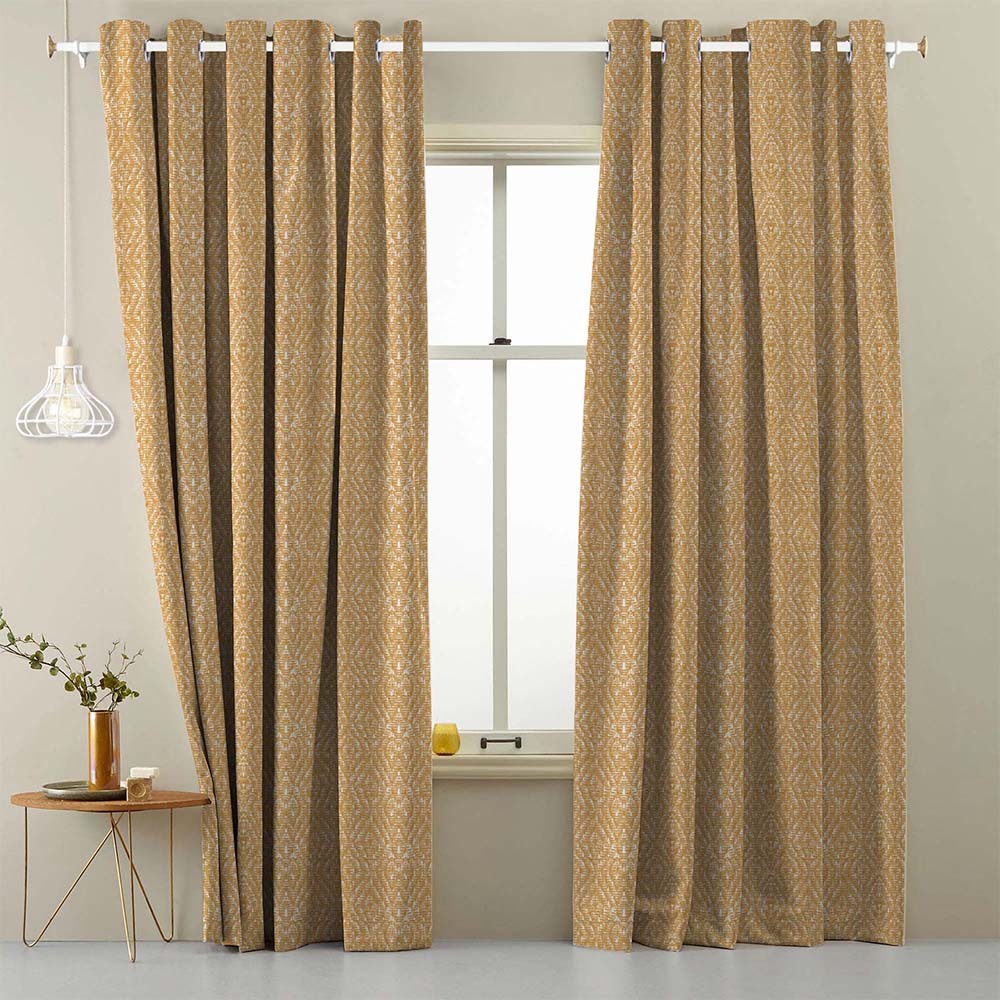 MacraMagic Geometric Matte Harvest Gold Room Darkening Curtain Set of 2 -(DS565A)