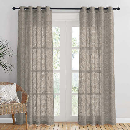 MacraMagic Geometric Almond Frost Linen Sheer Curtain Set of 2 -(DS565C)