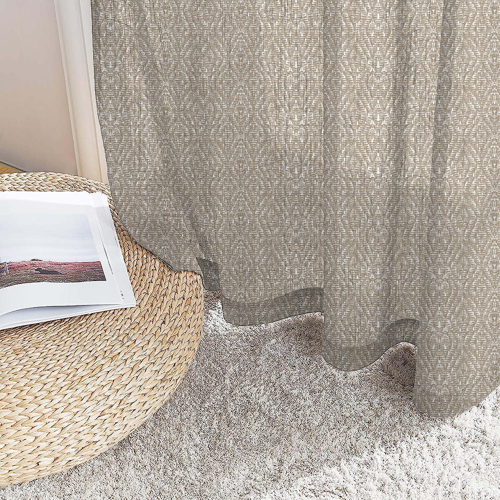 MacraMagic Geometric Almond Frost Linen Sheer Curtain Set of 2 -(DS565C)