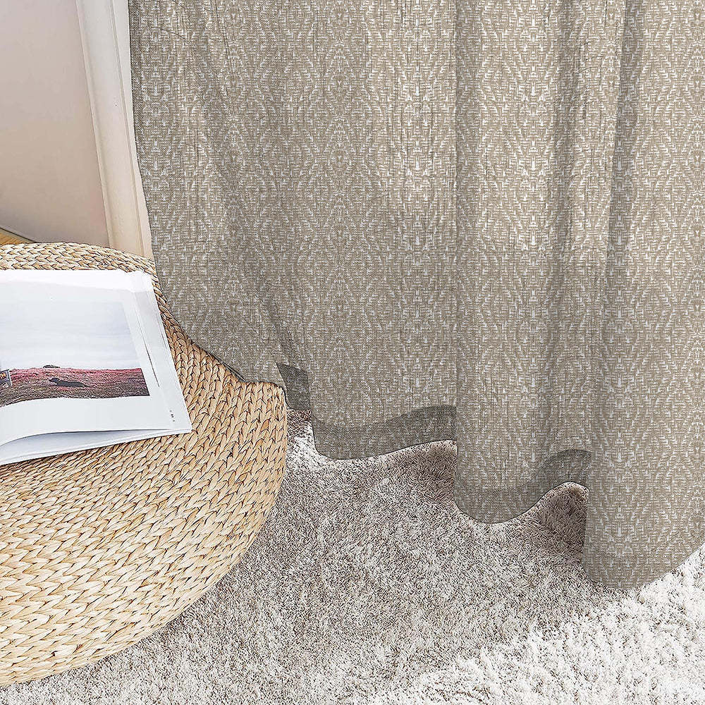MacraMagic Geometric Almond Frost Linen Sheer Curtain Set of 2 -(DS565C)