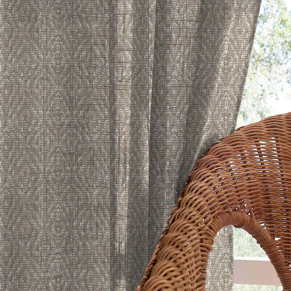 MacraMagic Geometric Almond Frost Linen Sheer Curtain Set of 2 -(DS565C)