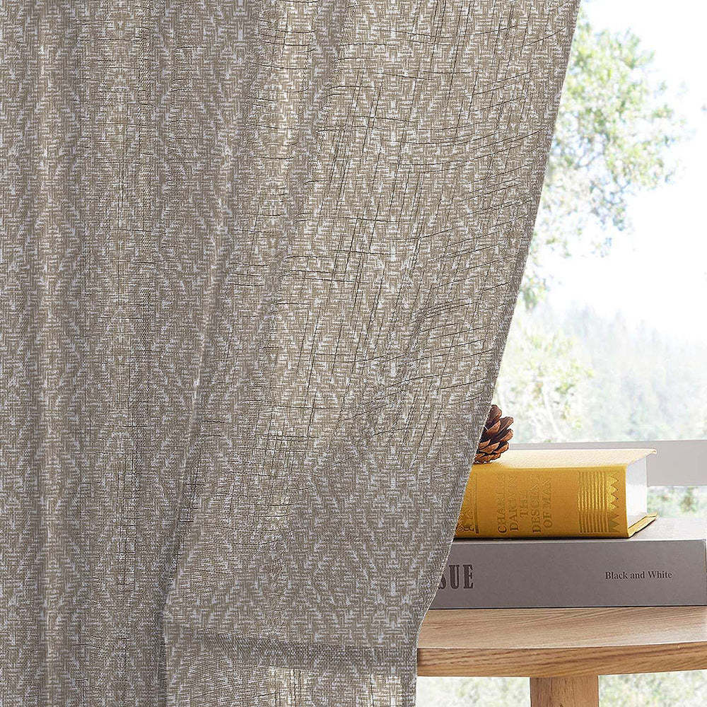 MacraMagic Geometric Almond Frost Linen Sheer Curtain Set of 2 -(DS565C)