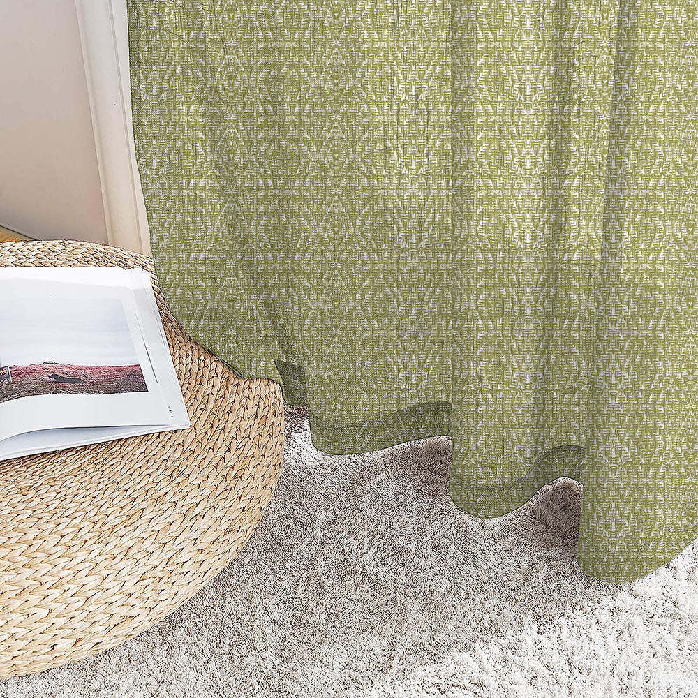 MacraMagic Geometric Winter Hazel Linen Sheer Curtain Set of 2 -(DS565E)