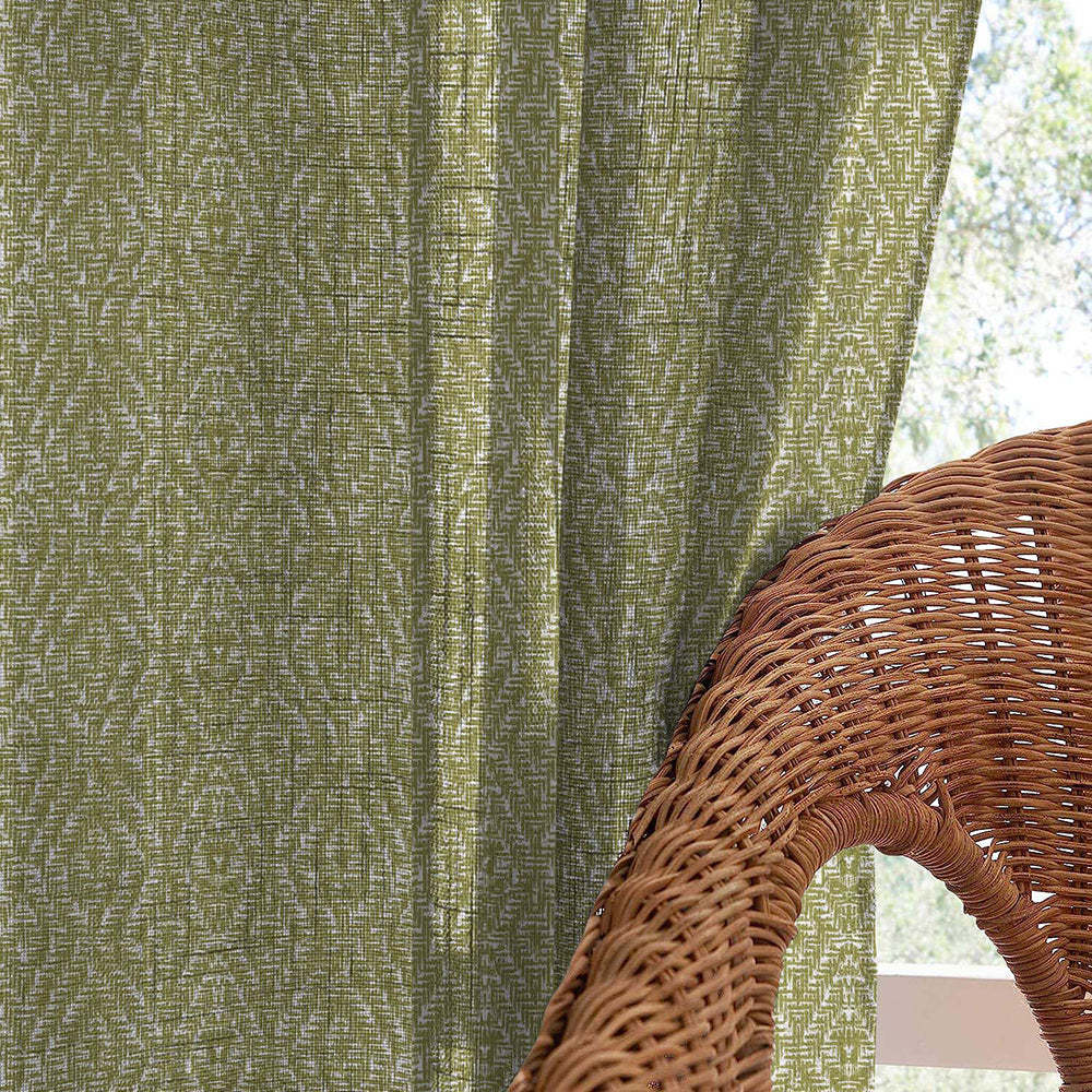 MacraMagic Geometric Winter Hazel Linen Sheer Curtain Set of 2 -(DS565E)