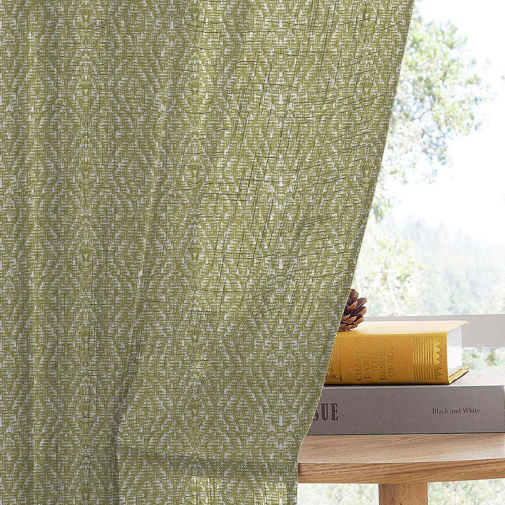 MacraMagic Geometric Winter Hazel Linen Sheer Curtain Set of 2 -(DS565E)