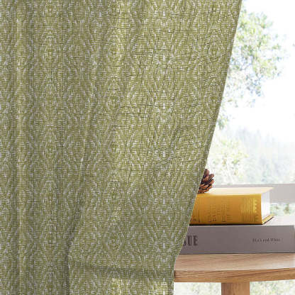 MacraMagic Geometric Winter Hazel Linen Sheer Curtain Set of 2 -(DS565E)
