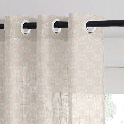 Forest Folklore Floral Blanched Almond Linen Sheer Curtain Set of 2 -(DS566A)