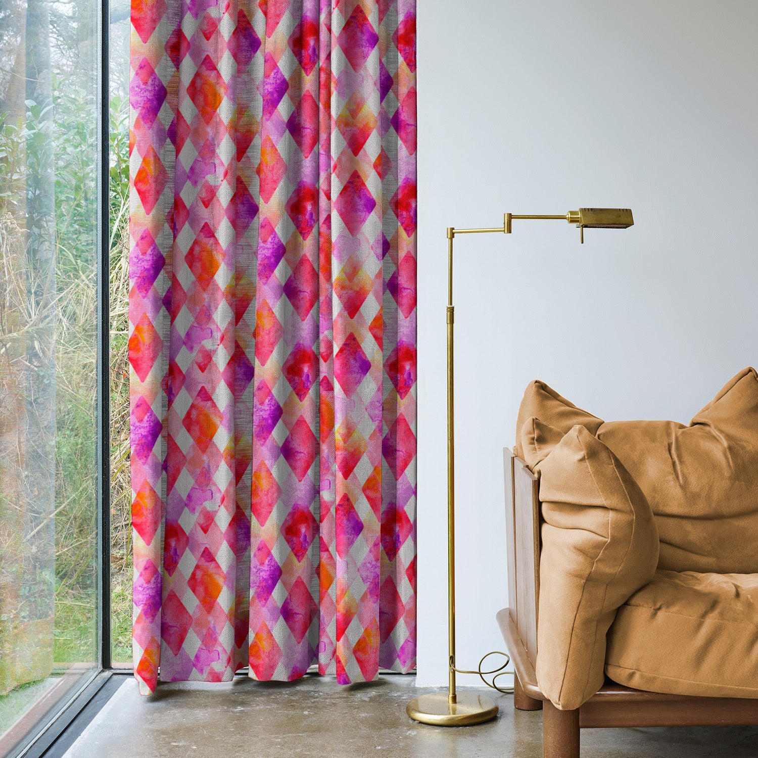 Elegent Geometric Print Matt Finish Room Darkening Curtain Set of 2 MTDS58A