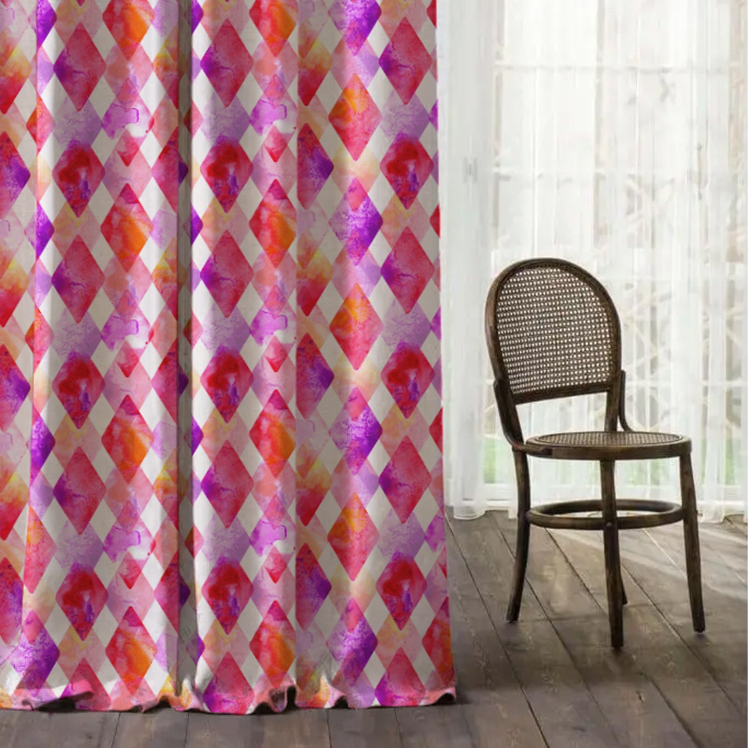 Elegent Geometric Print Matt Finish Room Darkening Curtain Set of 2 MTDS58A