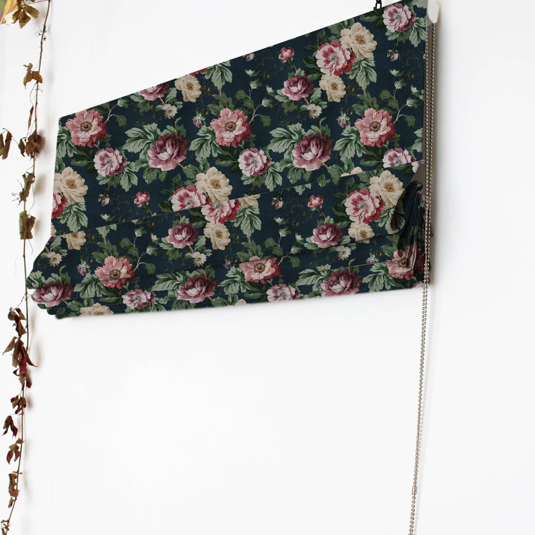 Nostalgic Reverie Floral Yankees Blue Roman Blind -(DS592A)