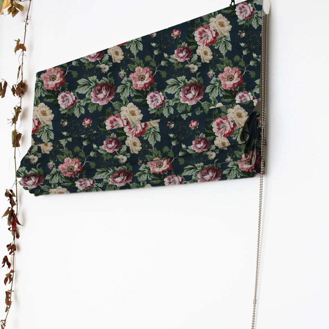 Nostalgic Reverie Floral Yankees Blue Roman Blind -(DS592A)
