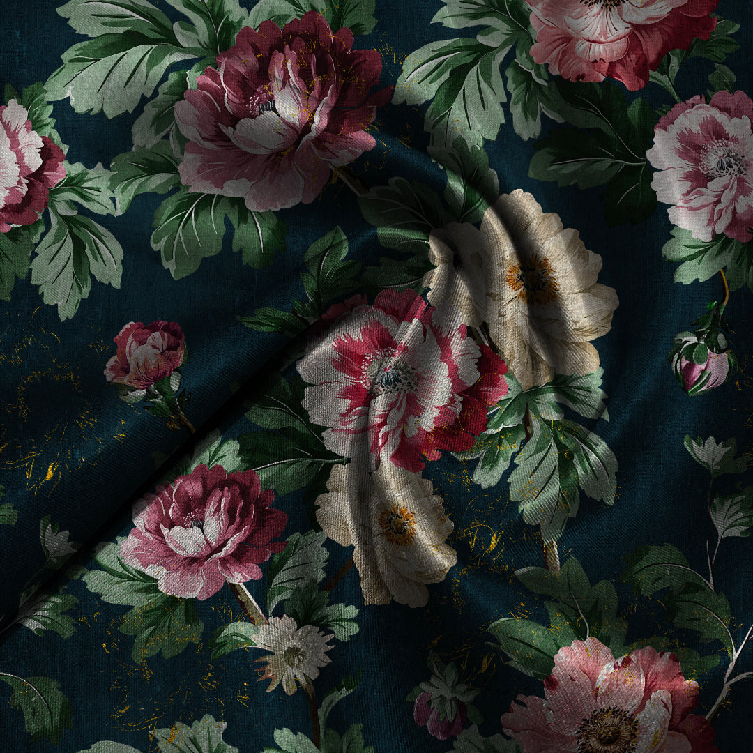 Nostalgic Reverie Floral Yankees Blue Roman Blind -(DS592A)