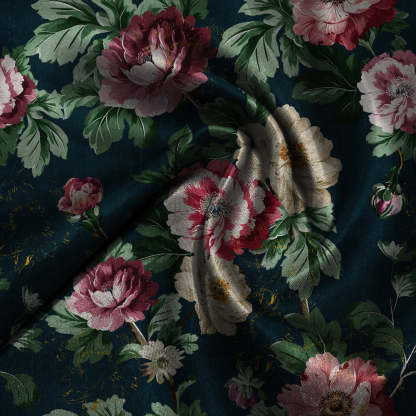 Nostalgic Reverie Floral Yankees Blue Roman Blind -(DS592A)
