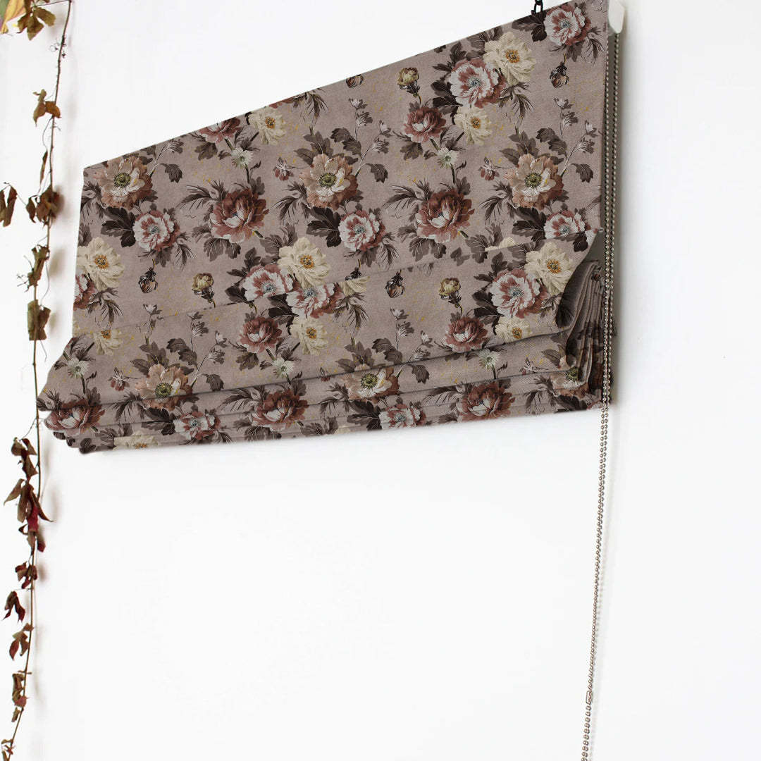 Nostalgic Reverie Floral Tuscany Brown Roman Blind -(DS592D)