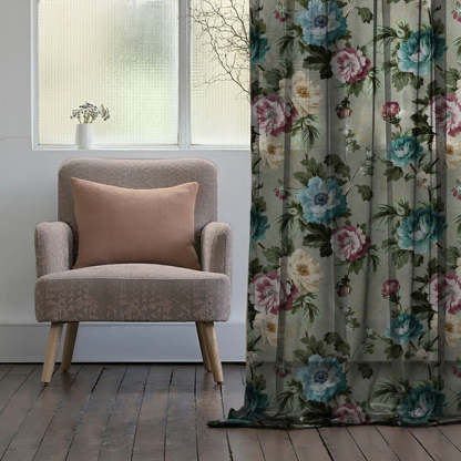 Nostalgic Reverie Floral Spanish Gray Sheer Curtain Set Of 2 -(DS592E)