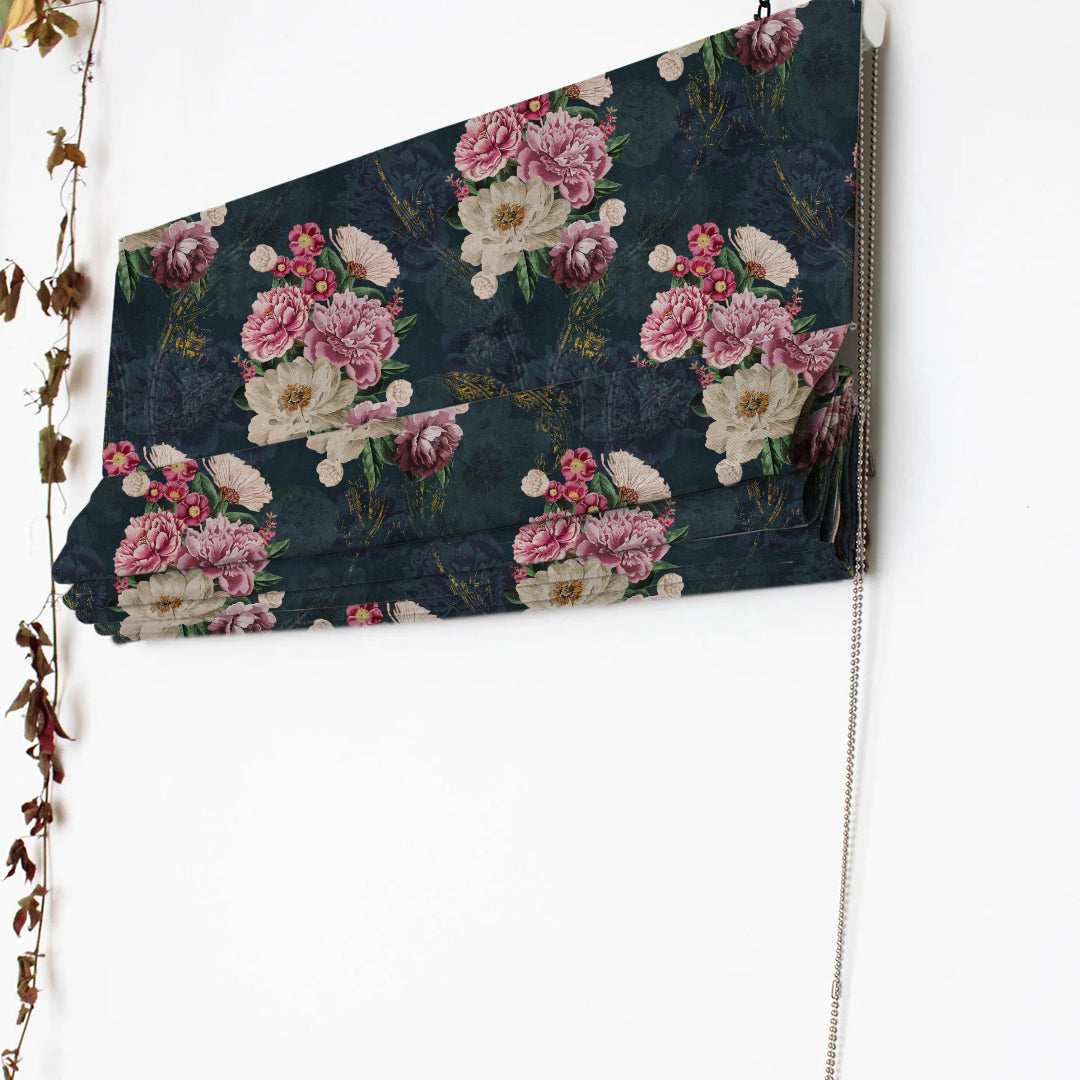 Bouquet Royale Floral Yankees Blue Roman Blind -(DS593A)