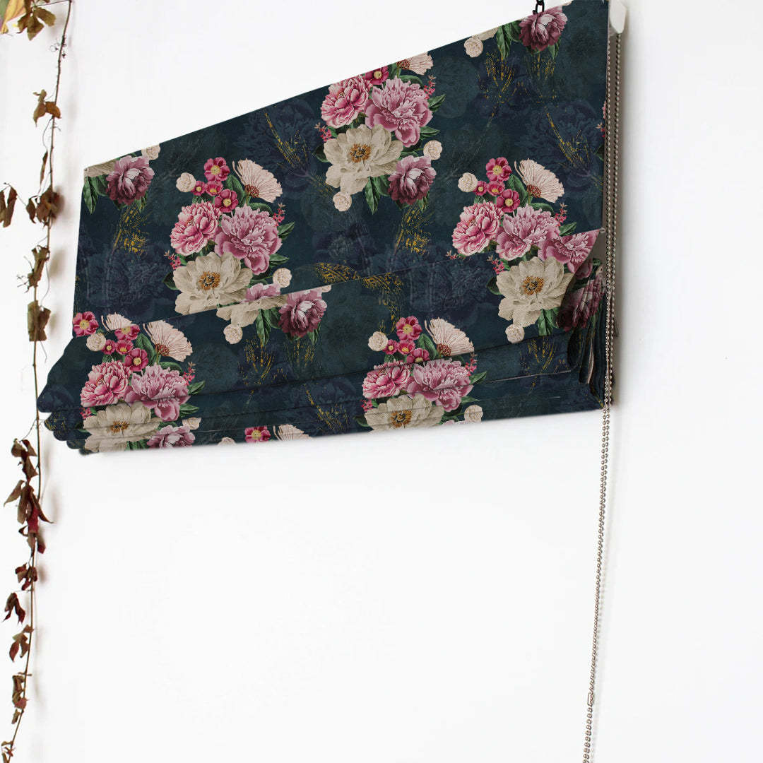 Bouquet Royale Floral Yankees Blue Roman Blind -(DS593A)
