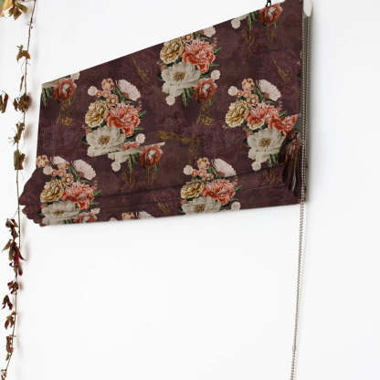 Bouquet Royale Floral Coffee Brown Roman Blind -(DS593B)