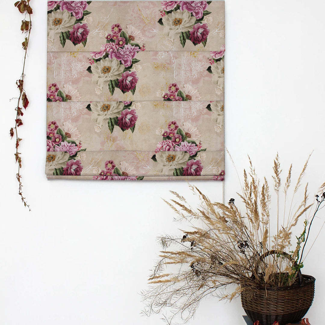 Bouquet Royale Floral Dark Vanilla Beige Roman Blind -(DS593C)