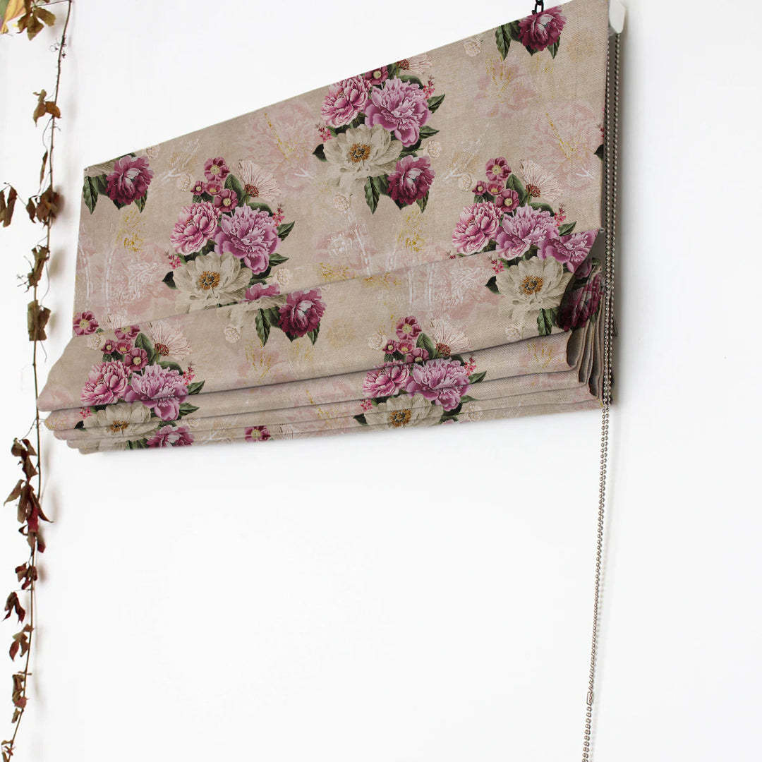 Bouquet Royale Floral Dark Vanilla Beige Roman Blind -(DS593C)