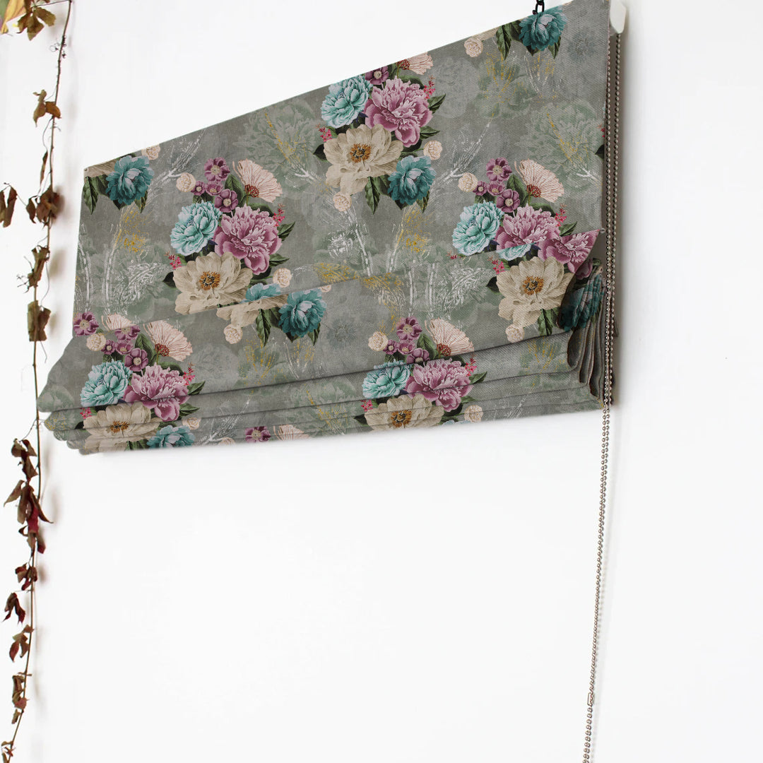 Bouquet Royale Floral Spanish Gray Roman Blind -(DS593E)