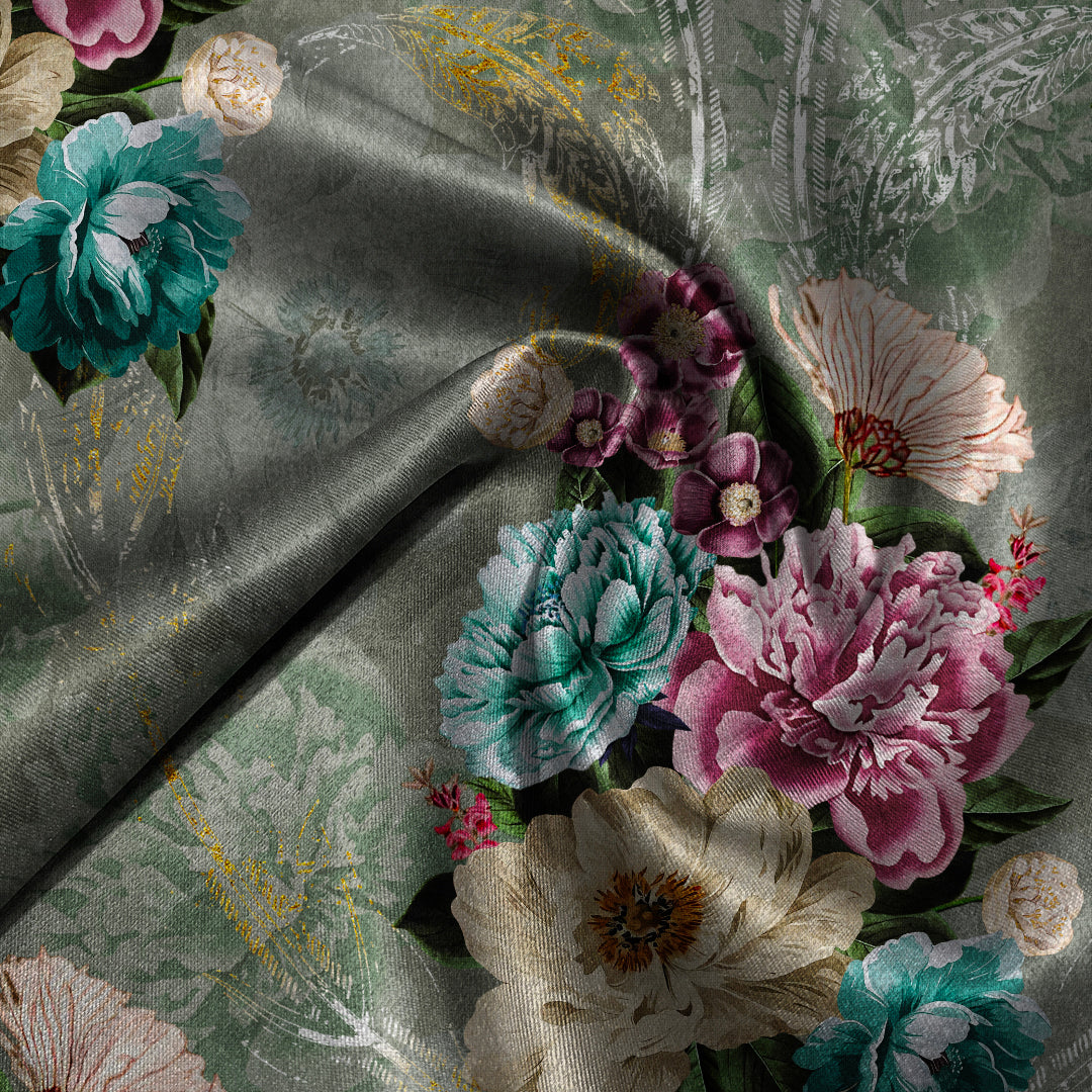 Bouquet Royale Floral Spanish Gray Roman Blind -(DS593E)