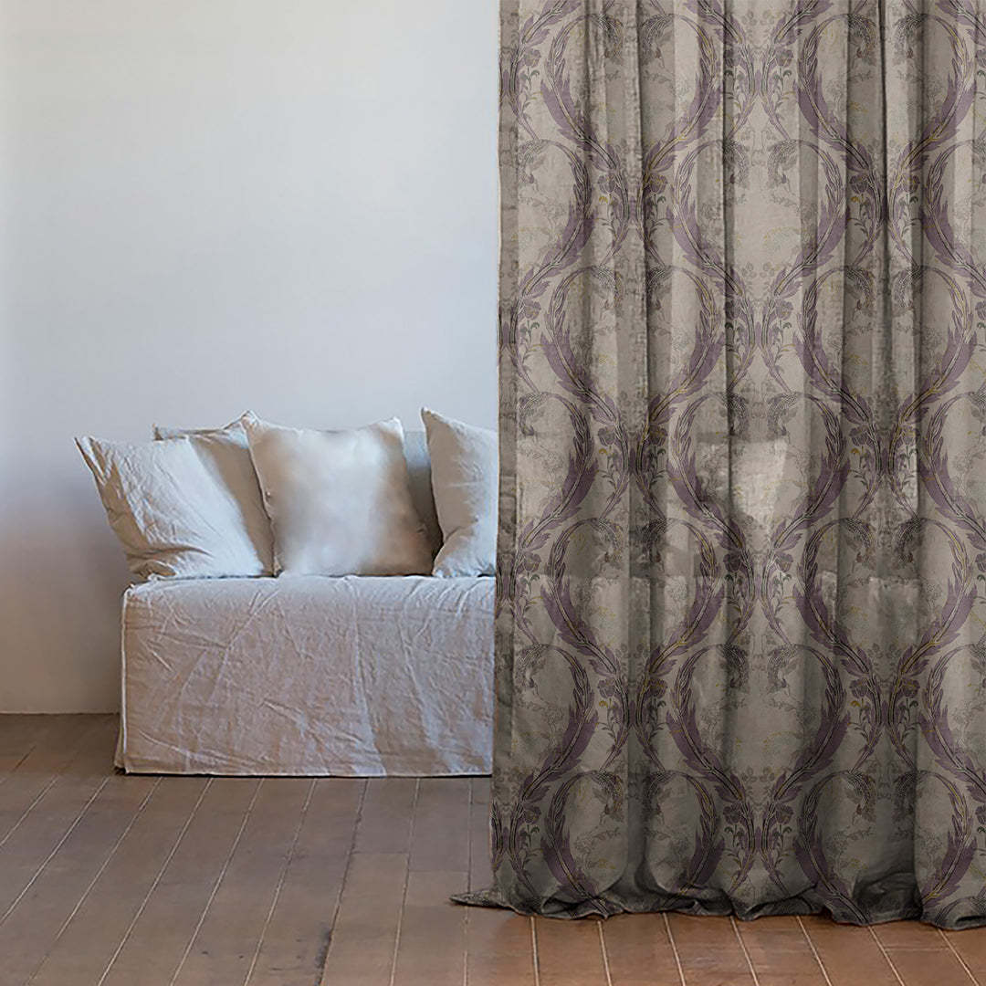 Imperial Canopy Indie Dark Vanilla Beige Sheer Curtain Set Of 2 -(DS594C)