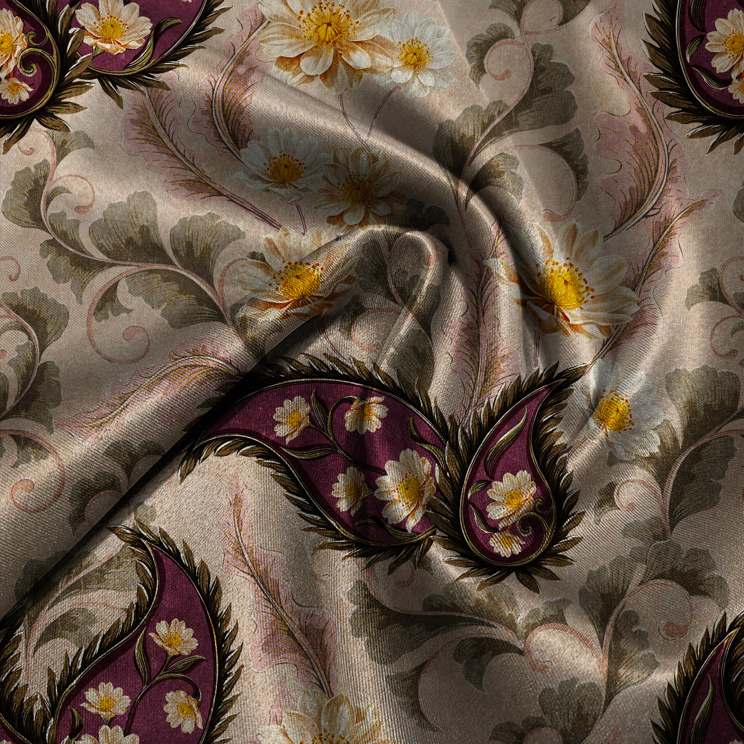 Ornate Veil Floral Dark Vanilla Beige Roman Blind -(DS595C)