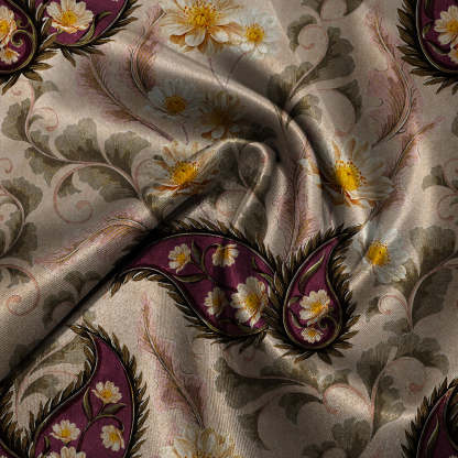 Ornate Veil Floral Dark Vanilla Beige Roman Blind -(DS595C)
