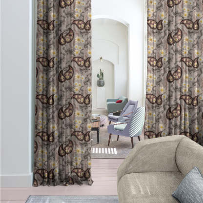 Ornate Veil Floral Tuscany Brown Sheer Curtain Set Of 2 -(DS595D)