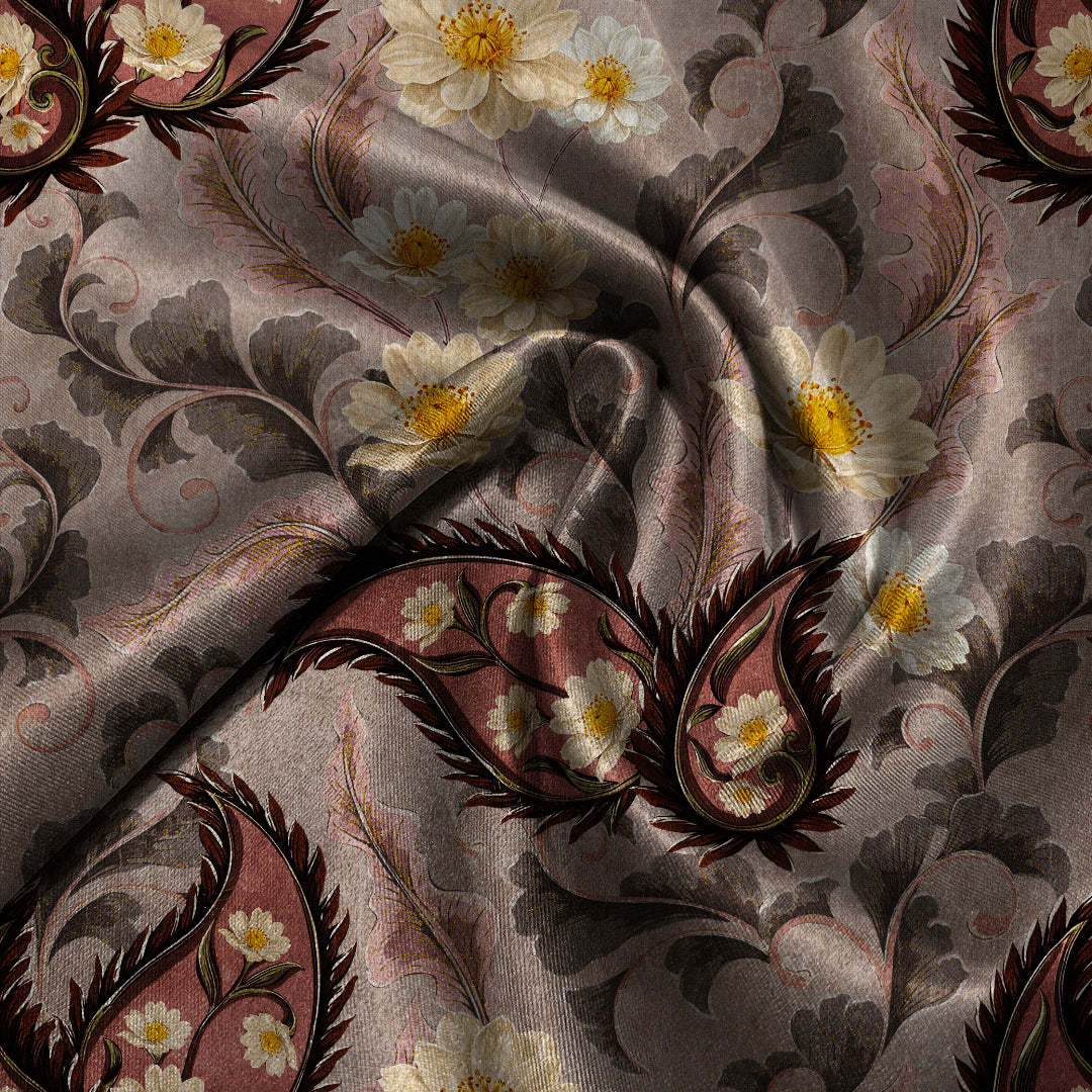 Ornate Veil Floral Tuscany Brown Roman Blind -(DS595D)