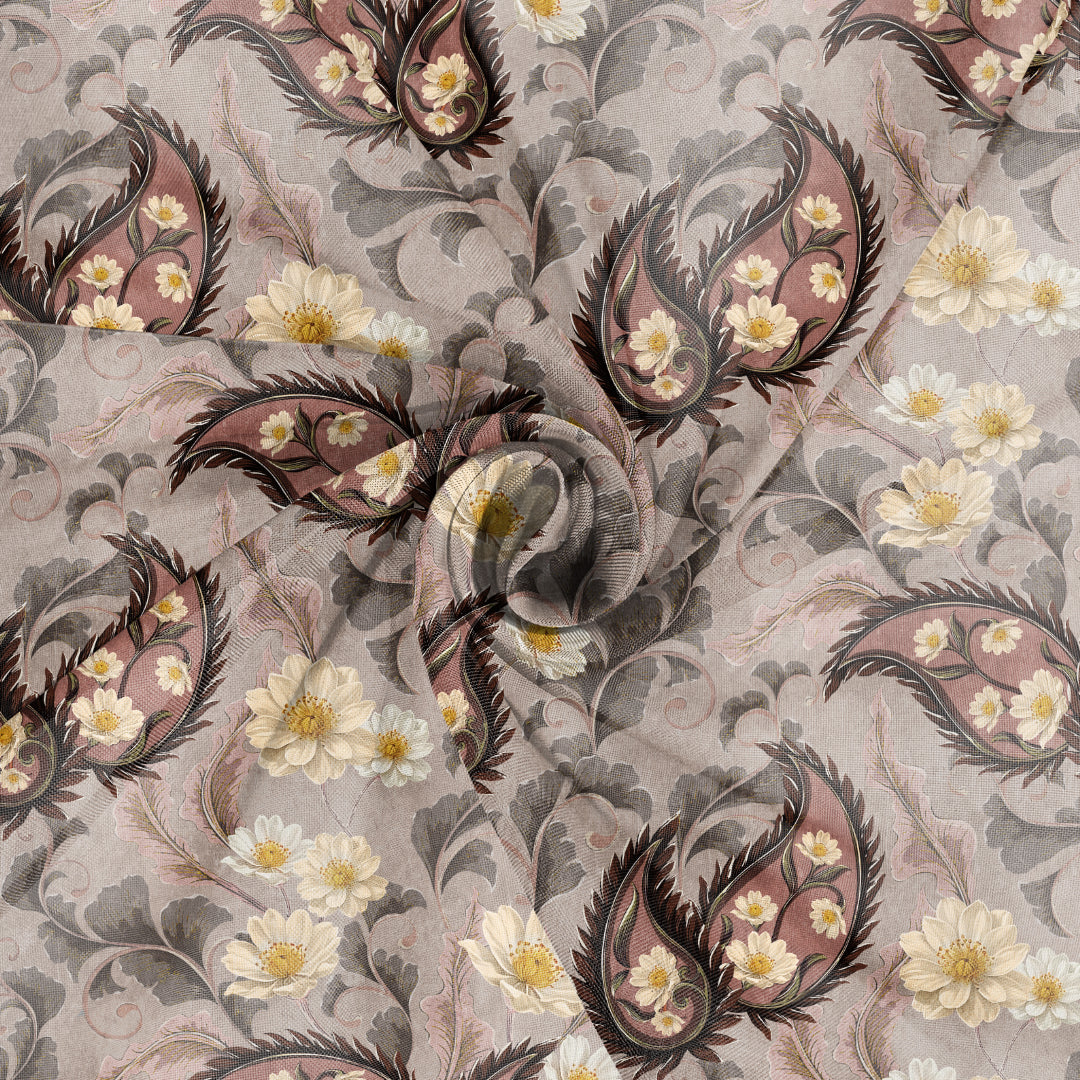 Ornate Veil Floral Tuscany Brown Sheer Curtain Set Of 2 -(DS595D)