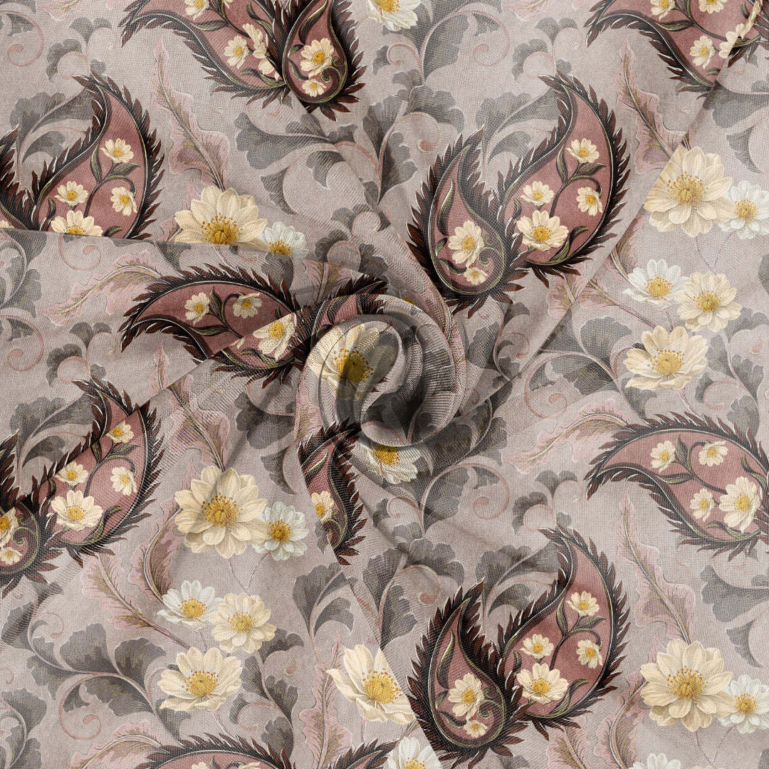 Ornate Veil Floral Tuscany Brown Sheer Curtain Set Of 2 -(DS595D)
