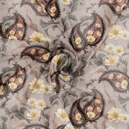 Ornate Veil Floral Tuscany Brown Sheer Curtain Set Of 2 -(DS595D)