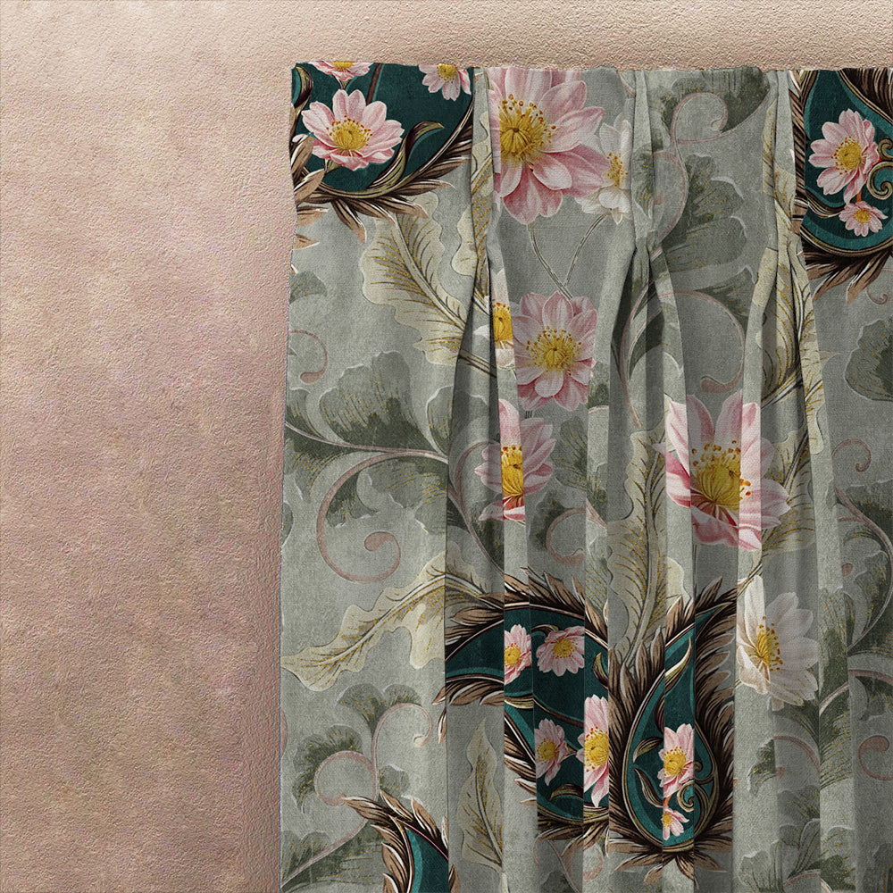 Ornate Veil Floral Spanish Gray Dimout Curtain Set Of 2 -(DS595E)