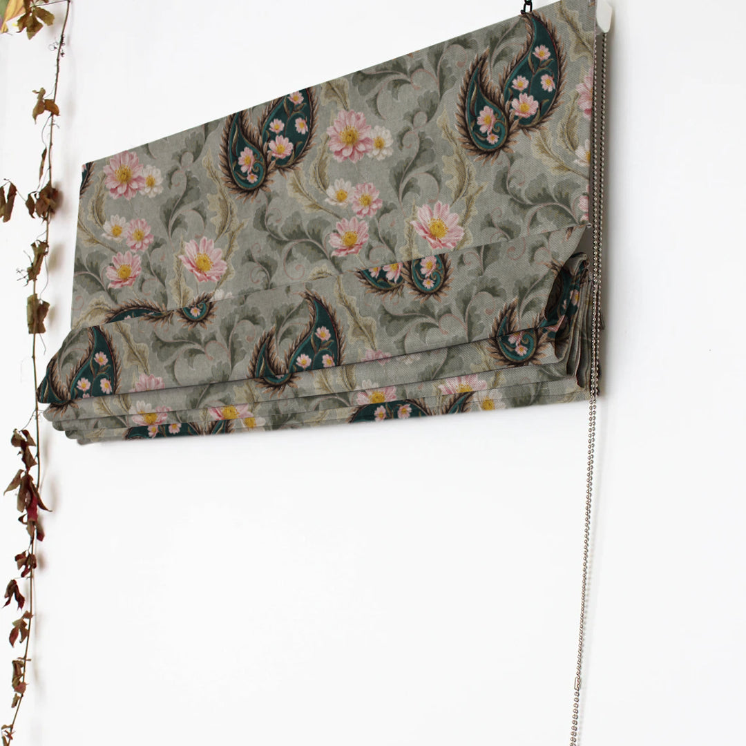 Ornate Veil Floral Spanish Gray Roman Blind -(DS595E)