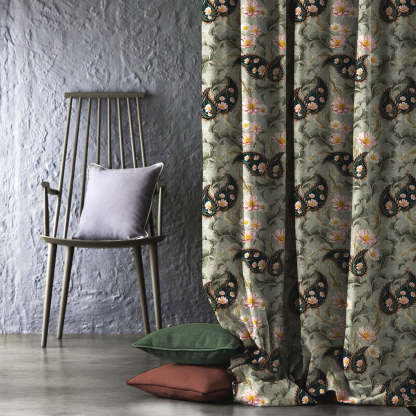 Ornate Veil Floral Spanish Gray Dimout Curtain Set Of 2 -(DS595E)