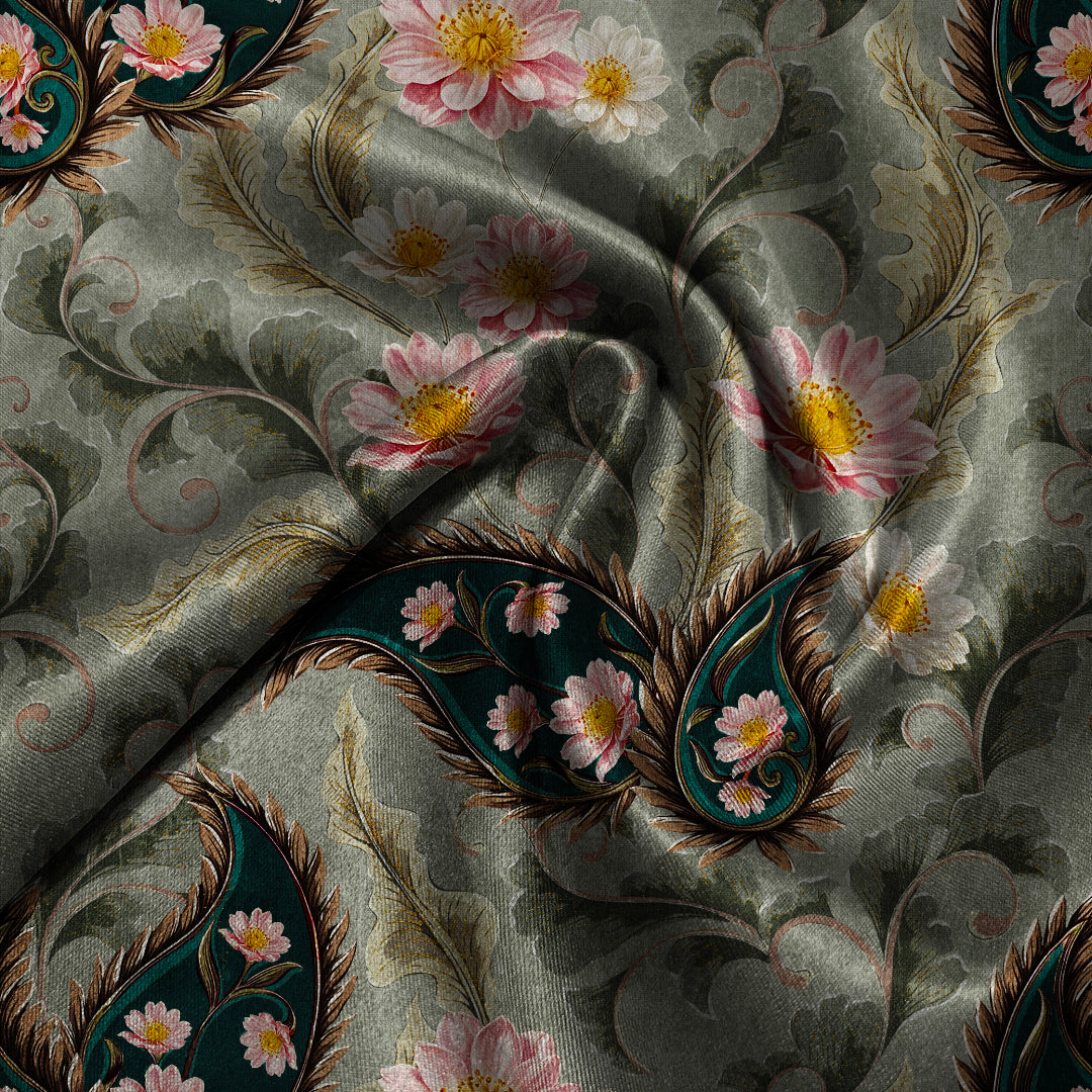 Ornate Veil Floral Spanish Gray Dimout Curtain Set Of 2 -(DS595E)
