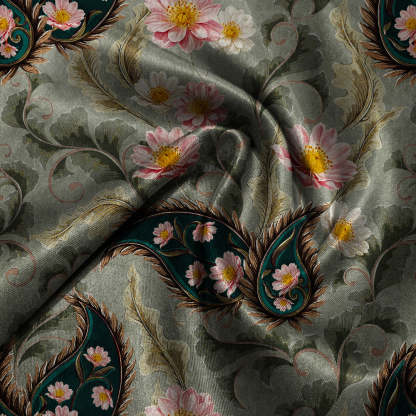 Ornate Veil Floral Spanish Gray Dimout Curtain Set Of 2 -(DS595E)