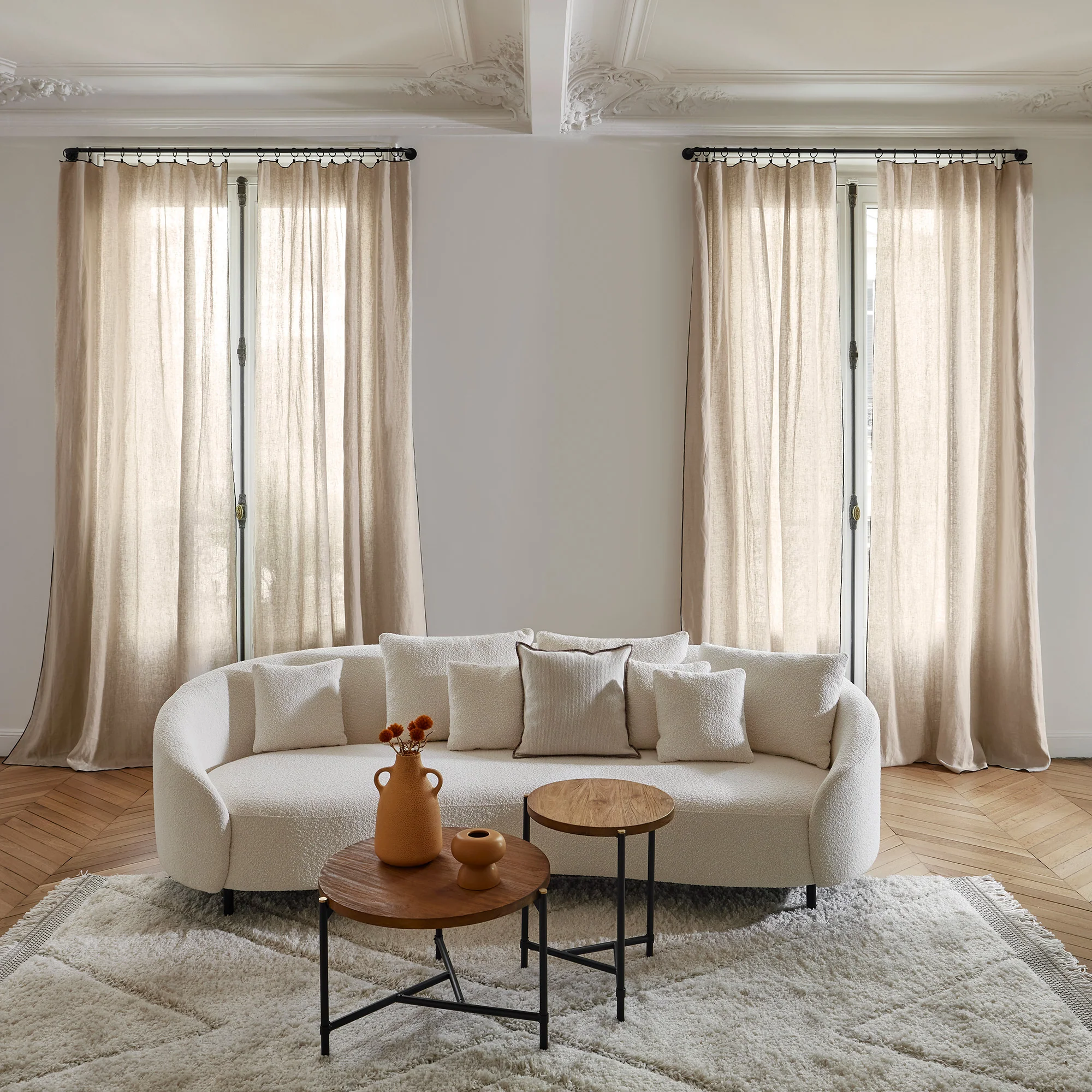 Carlina Sheer Washed Linen Curtain, Black Edged for a Refined Look