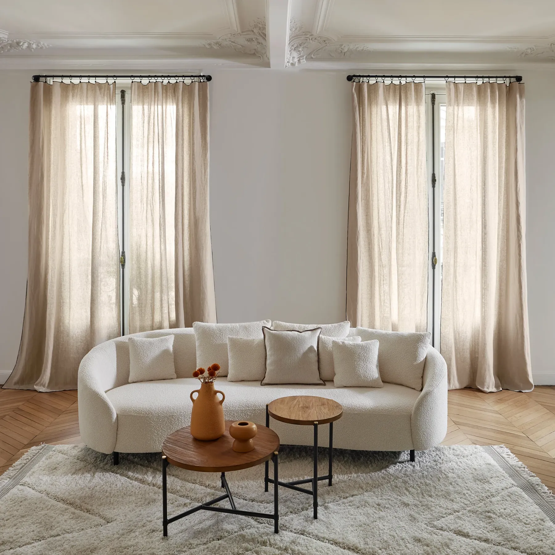 Carlina Sheer Washed Linen Curtain, Black Edged for a Refined Look