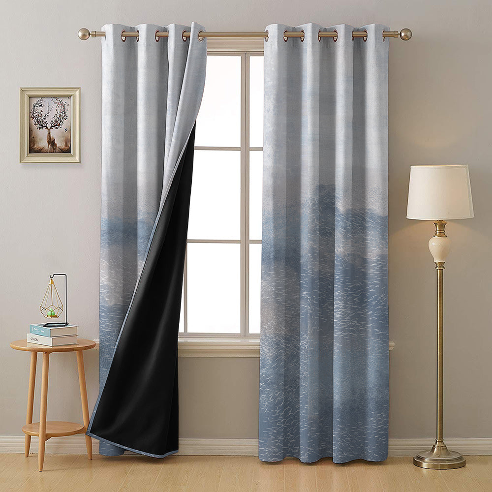 Coastal Calm Geometric Weldon Blue Heavy Satin Blackout Curtain Set of 2 - DS604