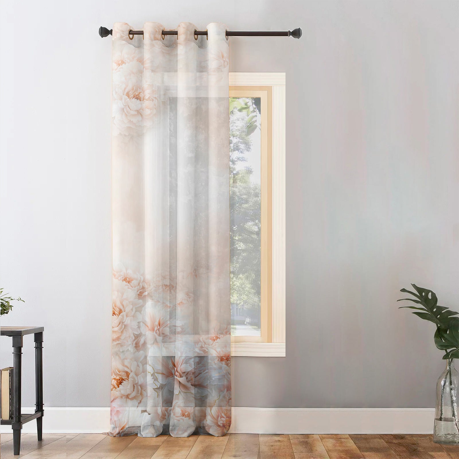 Summer Blush Floral Chestnut Pink Sheer Curtain Set of 1pc - (DS607)