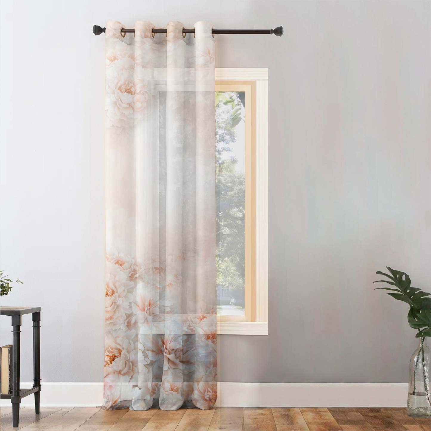 Summer Blush Floral Chestnut Pink Sheer Curtain Set of 1pc - (DS607)