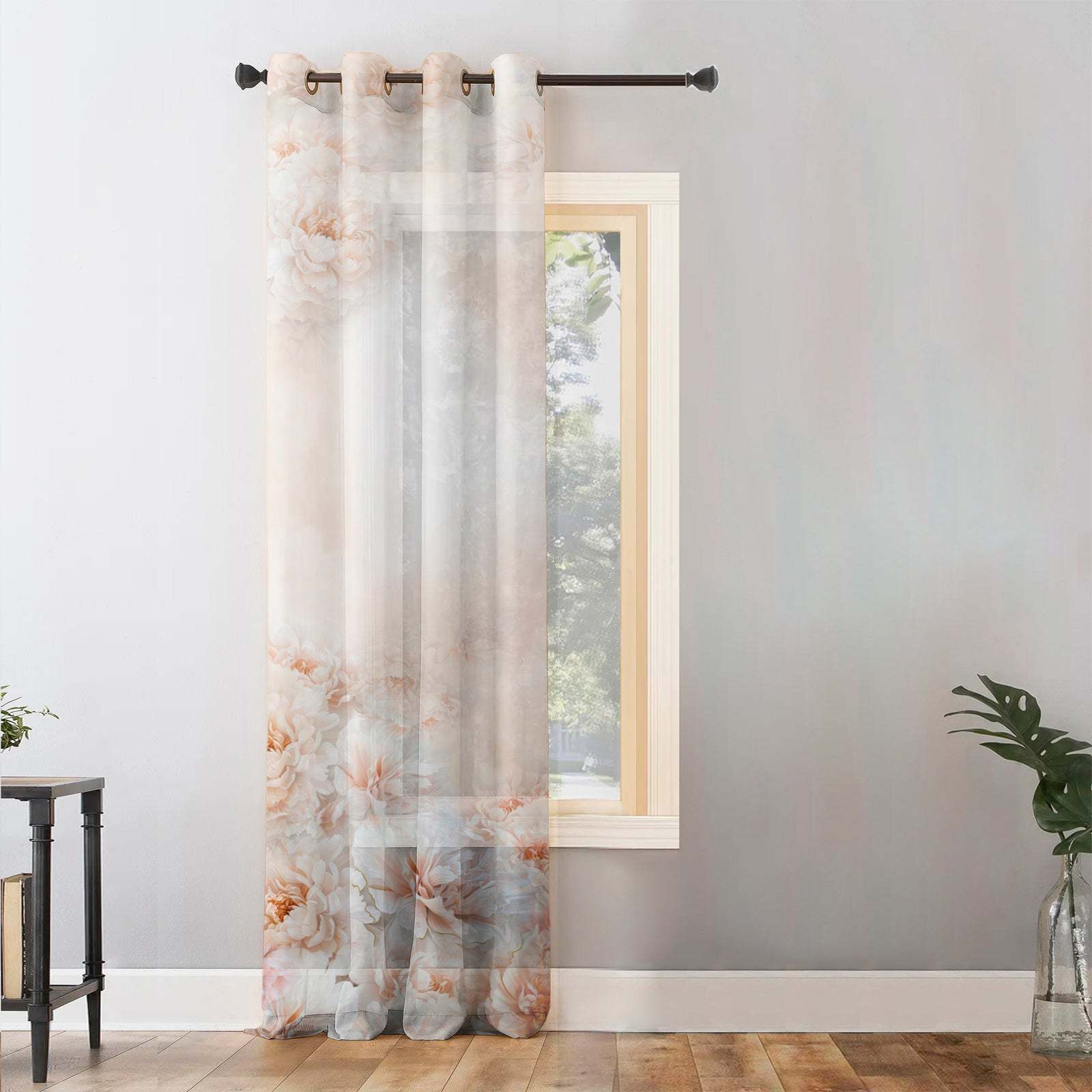 Summer Blush Floral Chestnut Pink Sheer Curtain Set of 1pc - (DS607)