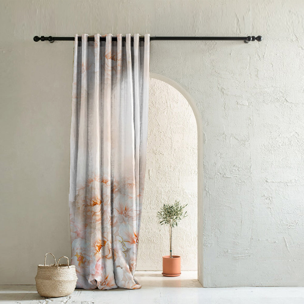 Summer Blush Floral Chestnut Pink Heavy Satin Room Darkening Curtain Set of 1pc - (DS607)
